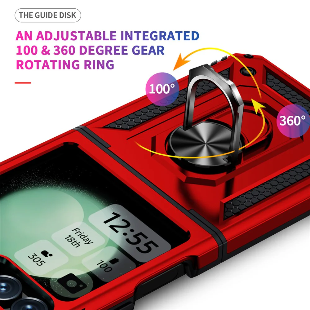 For Samsung Galaxy Z Flip7 FE 5G / Z Flip6 5G Case TPU+PC Phone Cover with Ring Kickstand Drop Protection - Red - Image 4