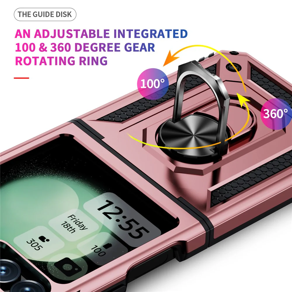 For Samsung Galaxy Z Flip7 FE 5G / Z Flip6 5G Case TPU+PC Phone Cover with Ring Kickstand Drop Protection - Rose Gold - Image 4