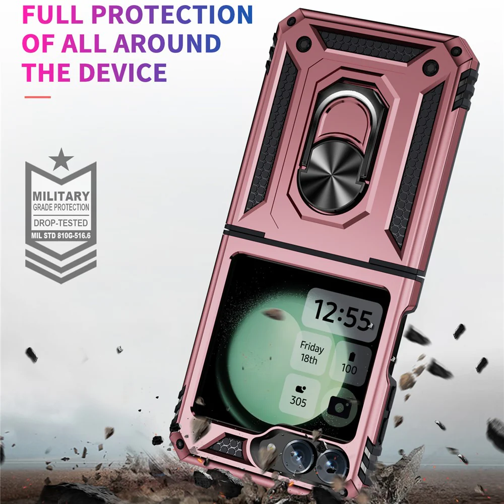 For Samsung Galaxy Z Flip7 FE 5G / Z Flip6 5G Case TPU+PC Phone Cover with Ring Kickstand Drop Protection - Rose Gold - Image 5