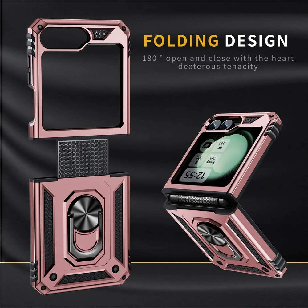 For Samsung Galaxy Z Flip7 FE 5G / Z Flip6 5G Case TPU+PC Phone Cover with Ring Kickstand Drop Protection - Rose Gold - Image 7