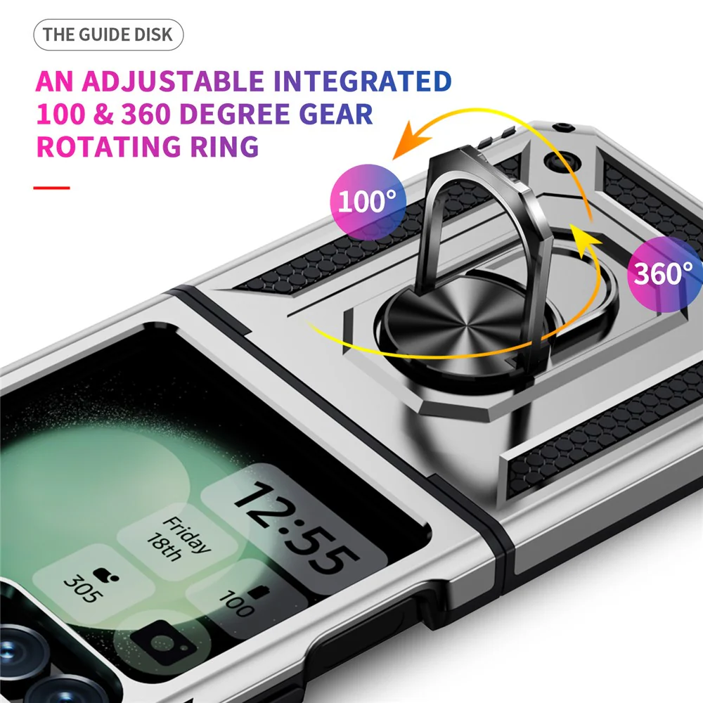 For Samsung Galaxy Z Flip7 FE 5G / Z Flip6 5G Case TPU+PC Phone Cover with Ring Kickstand Drop Protection - Silver - Image 4