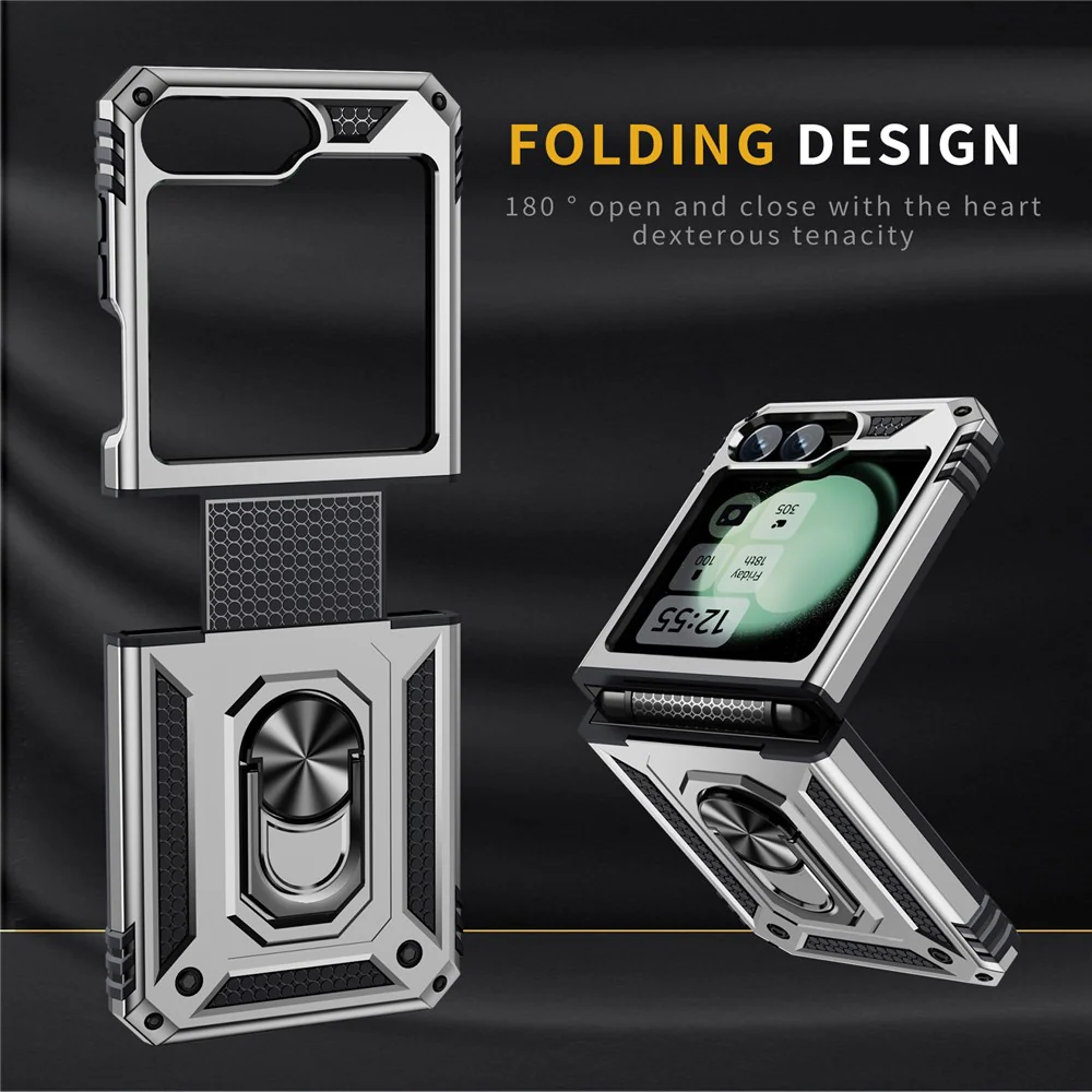 For Samsung Galaxy Z Flip7 FE 5G / Z Flip6 5G Case TPU+PC Phone Cover with Ring Kickstand Drop Protection - Silver - Image 7