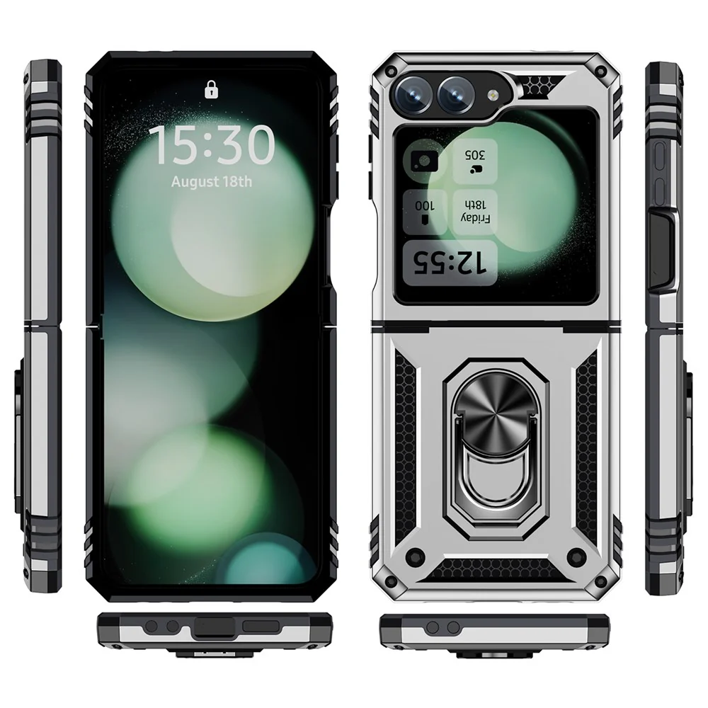For Samsung Galaxy Z Flip7 FE 5G / Z Flip6 5G Case TPU+PC Phone Cover with Ring Kickstand Drop Protection - Silver - Image 8