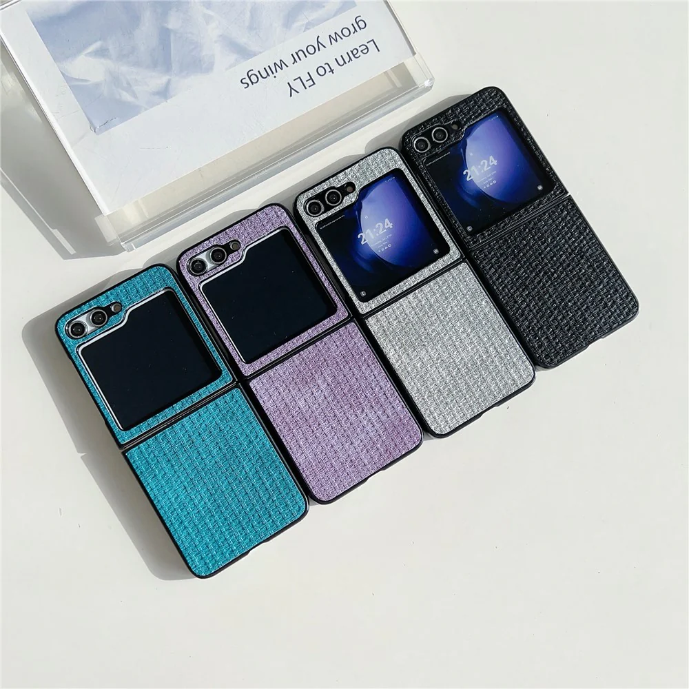 For Samsung Galaxy Z Flip7 FE 5G / Z Flip6 5G Case Tweed Pattern Leather Coated PC Phone Cover Two-Piece Design - Purple - Image 4