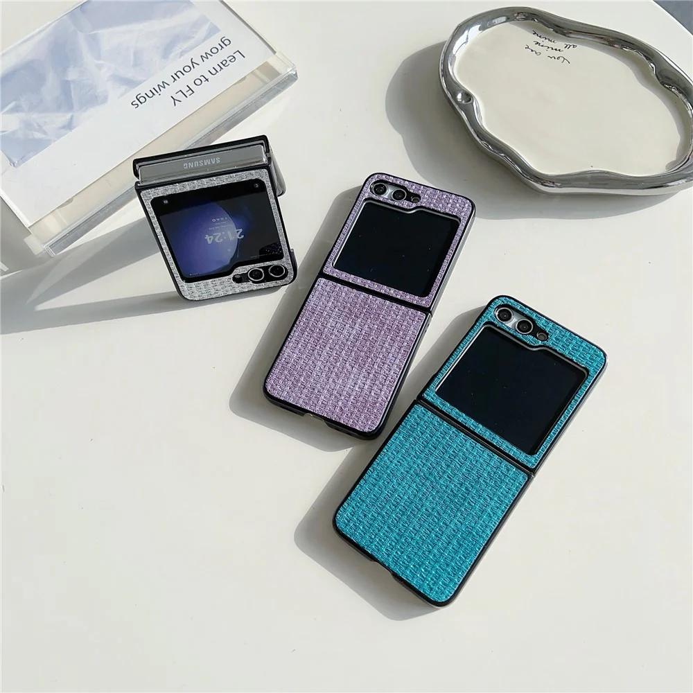 For Samsung Galaxy Z Flip7 FE 5G / Z Flip6 5G Case Tweed Pattern Leather Coated PC Phone Cover Two-Piece Design - Silver - Image 3