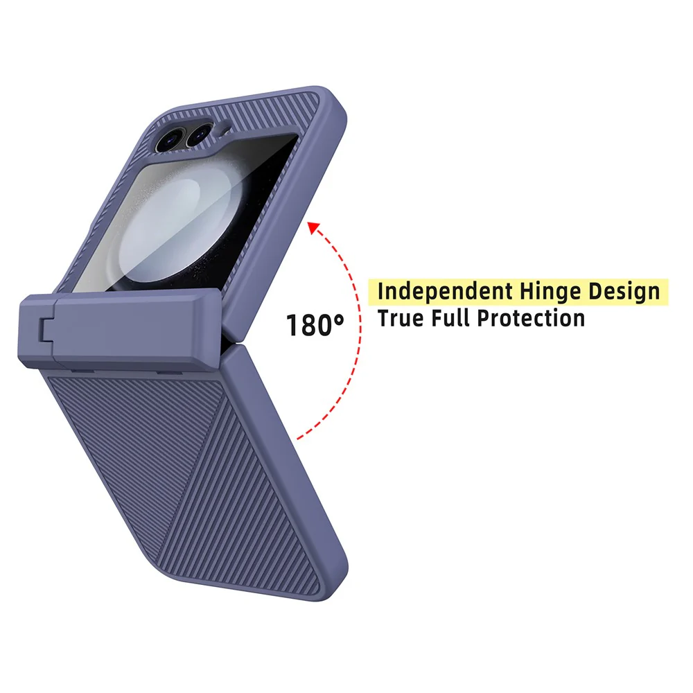 For Samsung Galaxy Z Flip7 FE 5G / Z Flip6 5G Case Twill Texture Magnetic Spring Hinge Kickstand PC Phone Cover with Screen / Lens Film - Black - Image 8