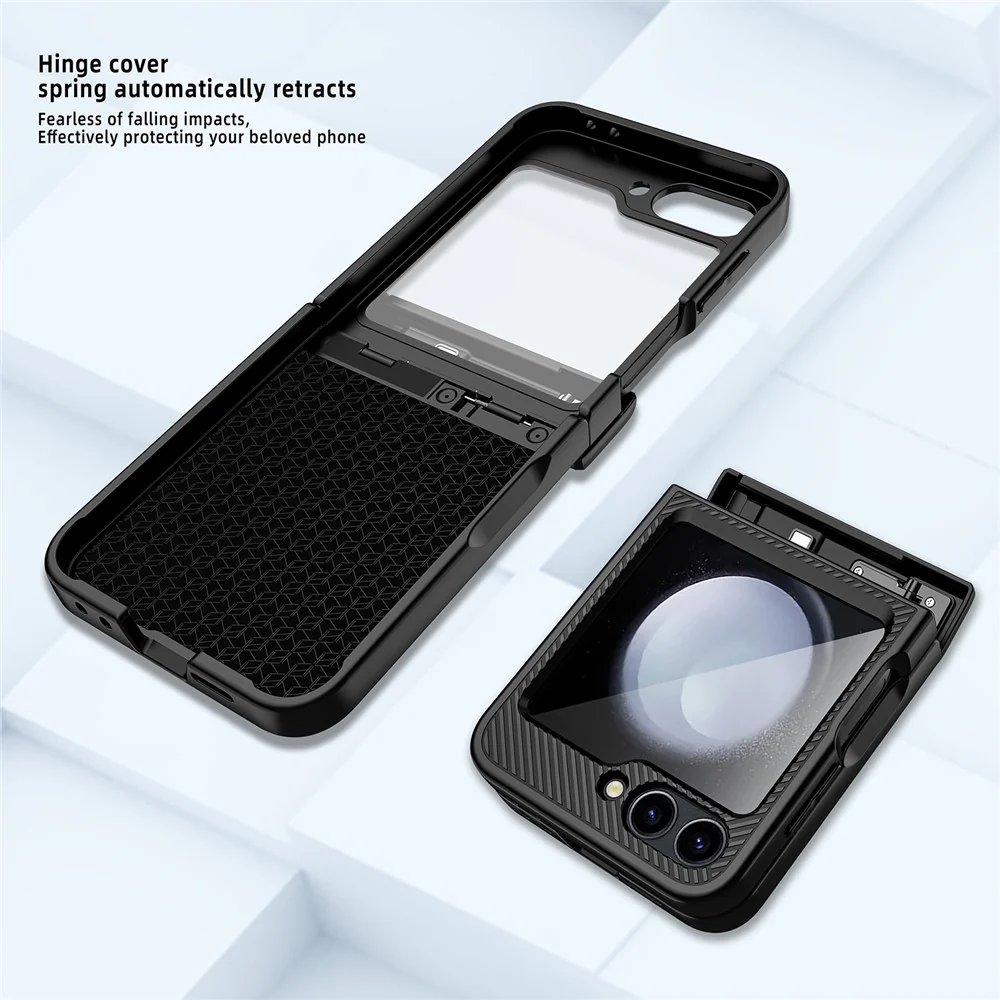 For Samsung Galaxy Z Flip7 FE 5G / Z Flip6 5G Case Twill Texture Magnetic Spring Hinge Kickstand PC Phone Cover with Screen / Lens Film - Blue - Image 7