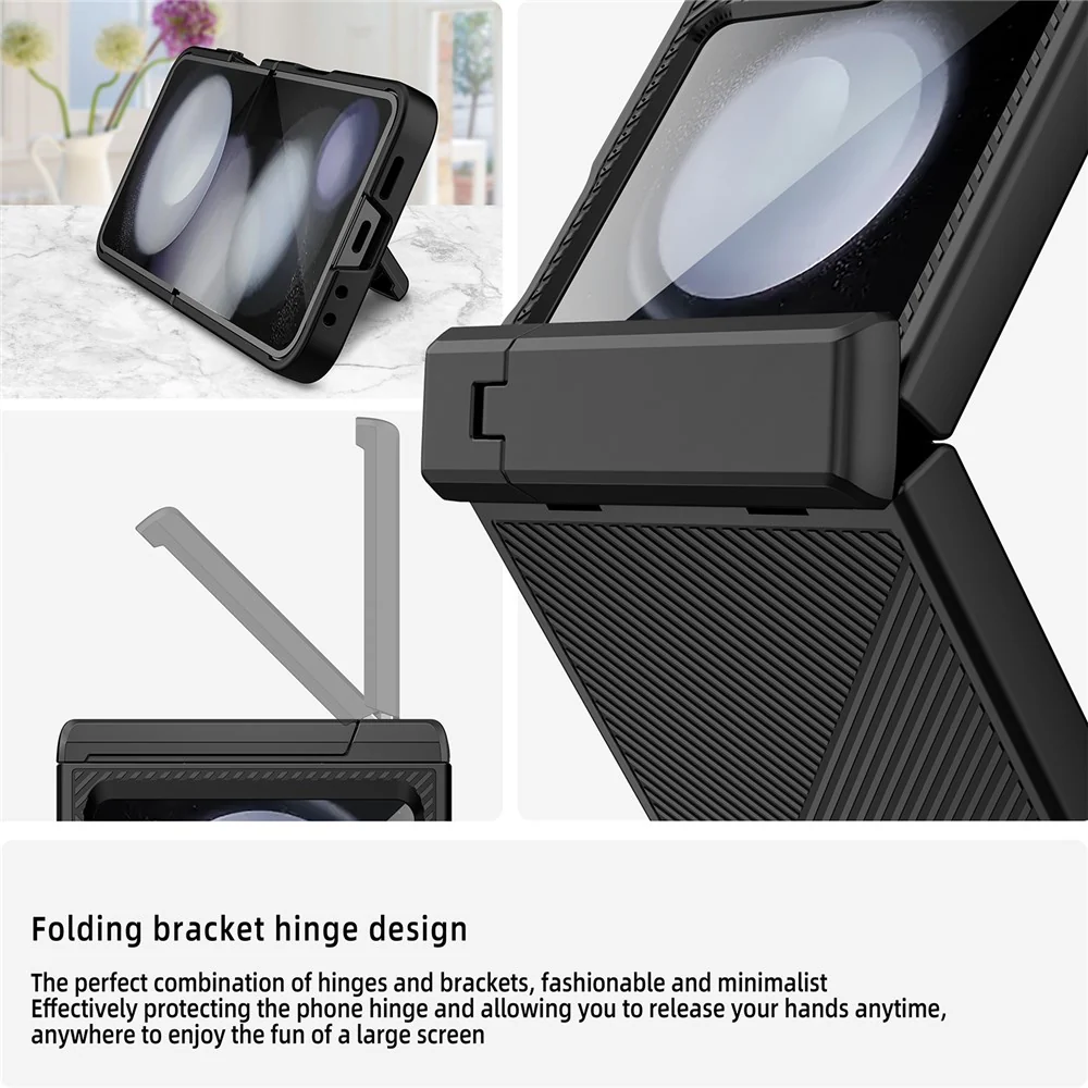 For Samsung Galaxy Z Flip7 FE 5G / Z Flip6 5G Case Twill Texture Magnetic Spring Hinge Kickstand PC Phone Cover with Screen / Lens Film - Green - Image 6