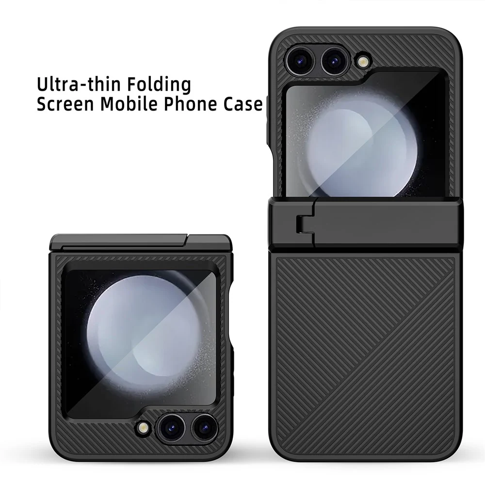 For Samsung Galaxy Z Flip7 FE 5G / Z Flip6 5G Case Twill Texture Magnetic Spring Hinge Kickstand PC Phone Cover with Screen / Lens Film - Grey - Image 4