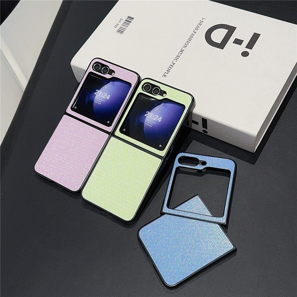 For Samsung Galaxy Z Flip7 FE 5G / Z Flip6 5G Case Two-Piece Leather + PC Phone Cover Pearl Cross Pattern - Blue - Image 6