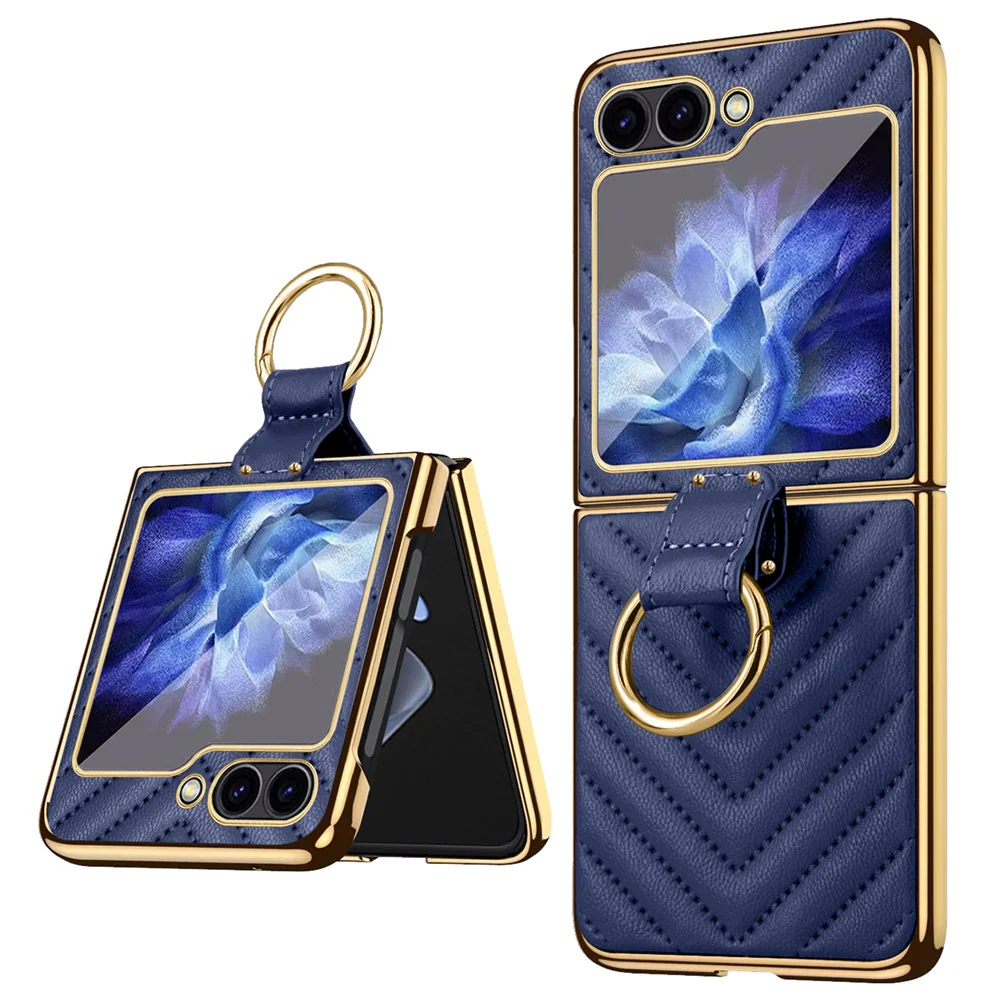 For Samsung Galaxy Z Flip7 FE 5G / Z Flip6 5G Case V-Shape Pattern Kickstand PC Phone Cover - Blue