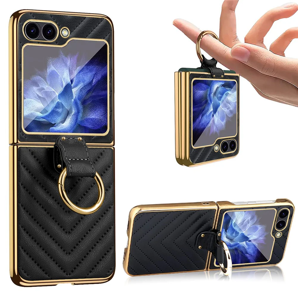 For Samsung Galaxy Z Flip7 FE 5G / Z Flip6 5G Case V-Shape Pattern Kickstand PC Phone Cover - Green - Image 2