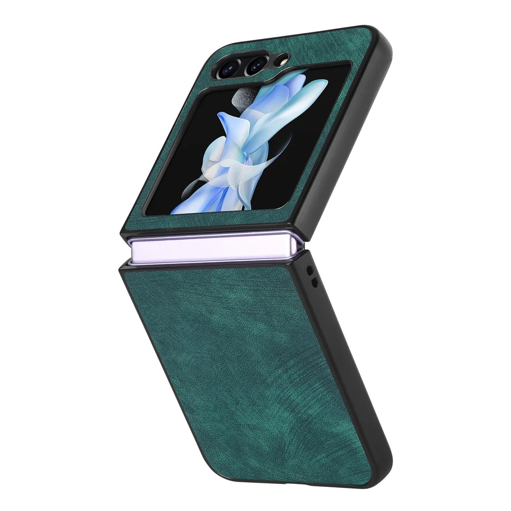 For Samsung Galaxy Z Flip7 FE 5G / Z Flip6 5G Case Vintage Leather+PC Slim Fit Phone Cover - Green - Image 3