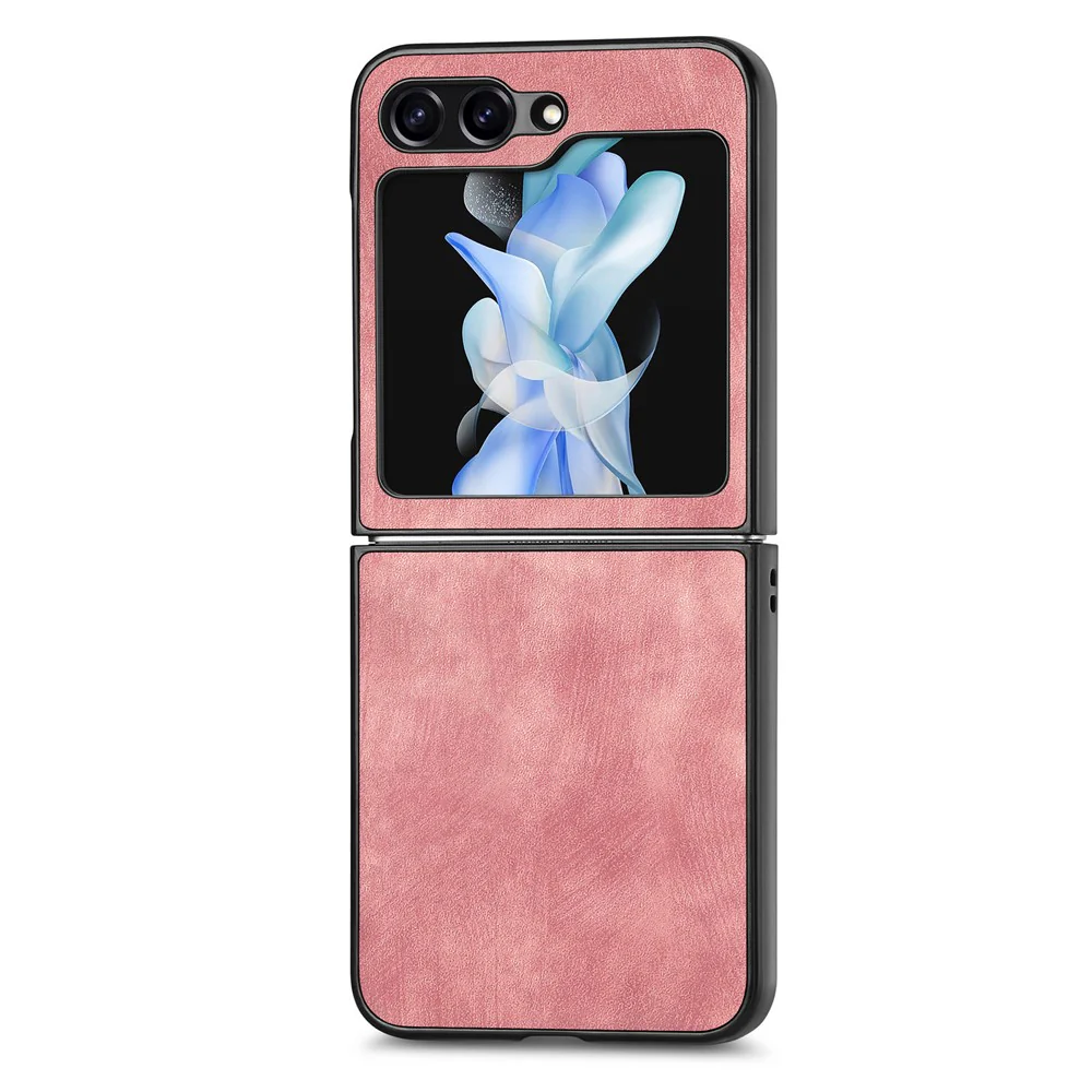 For Samsung Galaxy Z Flip7 FE 5G / Z Flip6 5G Case Vintage Leather+PC Slim Fit Phone Cover - Pink - Image 2