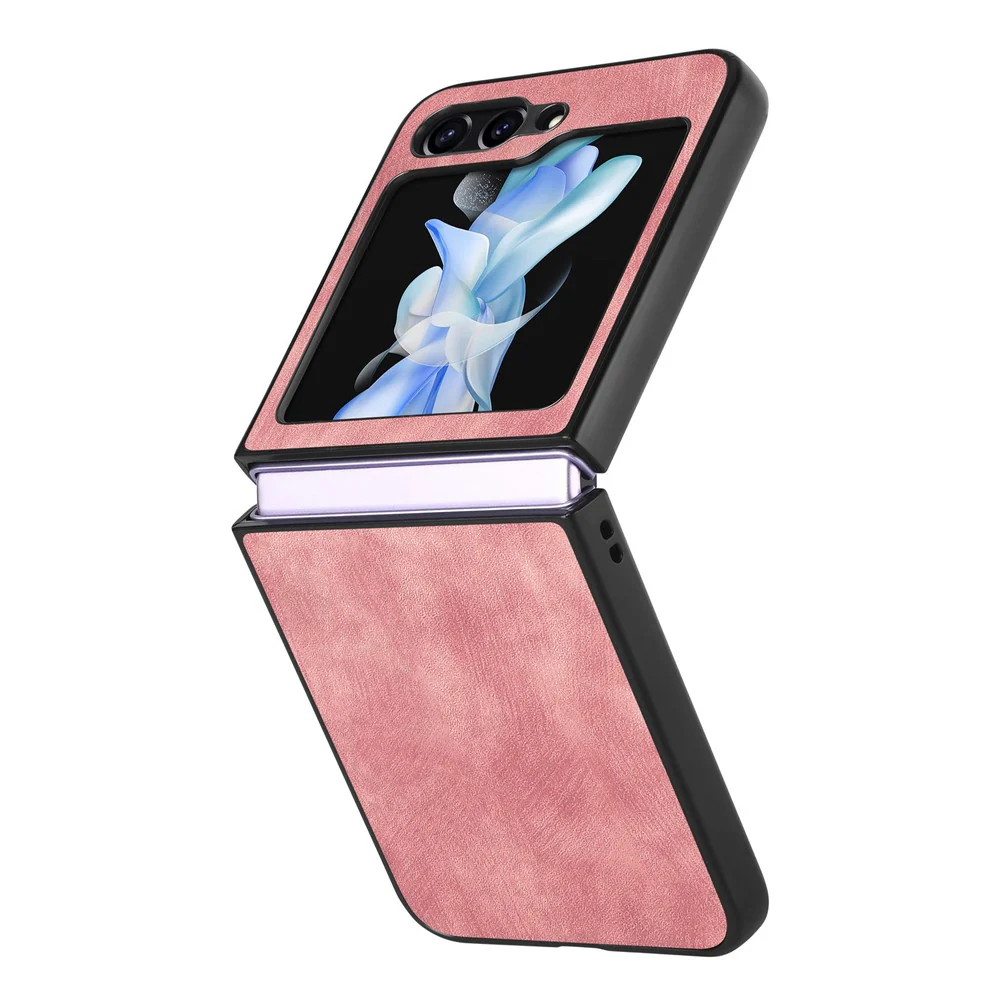 For Samsung Galaxy Z Flip7 FE 5G / Z Flip6 5G Case Vintage Leather+PC Slim Fit Phone Cover - Pink - Image 3