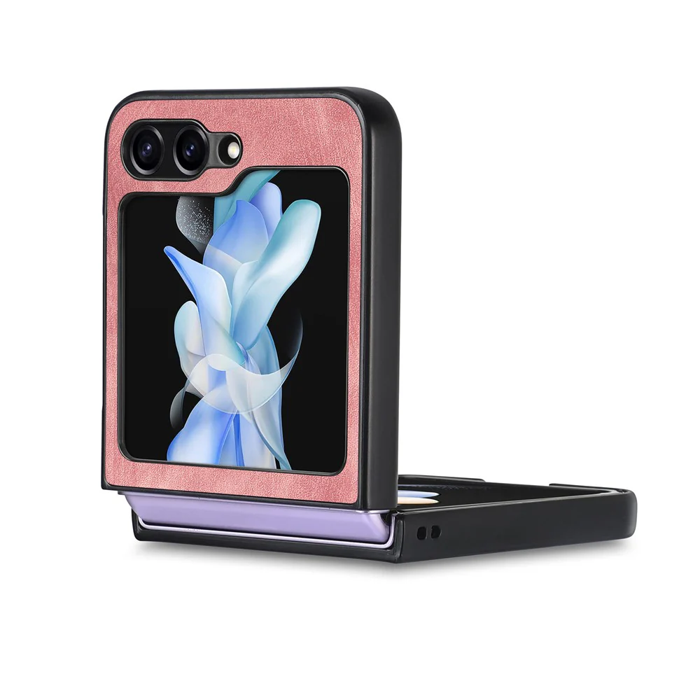 For Samsung Galaxy Z Flip7 FE 5G / Z Flip6 5G Case Vintage Leather+PC Slim Fit Phone Cover - Pink - Image 5