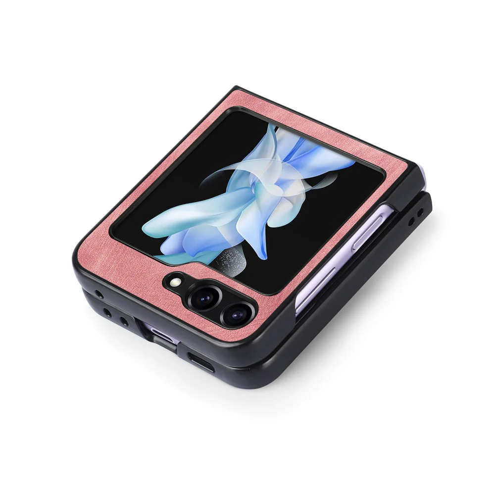 For Samsung Galaxy Z Flip7 FE 5G / Z Flip6 5G Case Vintage Leather+PC Slim Fit Phone Cover - Pink - Image 6