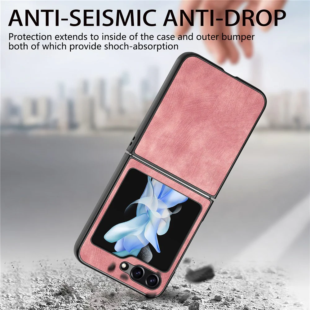 For Samsung Galaxy Z Flip7 FE 5G / Z Flip6 5G Case Vintage Leather+PC Slim Fit Phone Cover - Pink - Image 8