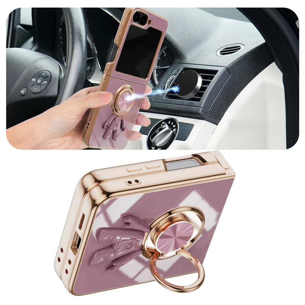 For Samsung Galaxy Z Flip7 FE 5G / Z Flip6 5G Case with Astronaut Ring Kickstand 6D Electroplating TPU Phone Cover - Purple - Image 2