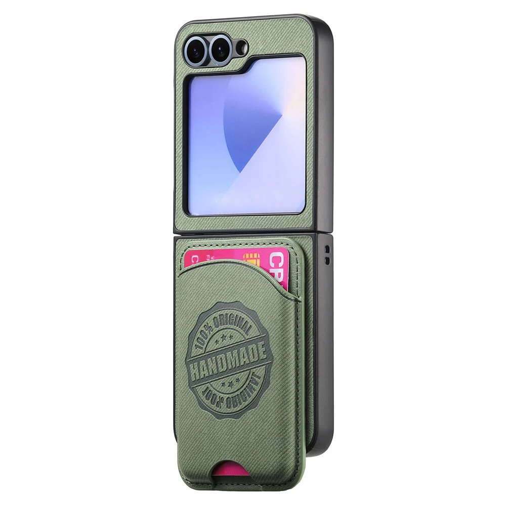 For Samsung Galaxy Z Flip7 FE 5G / Z Flip6 5G Case with Card Bag Compatible with MagSafe Denim Texture Leather Back Cover - Green - Image 4