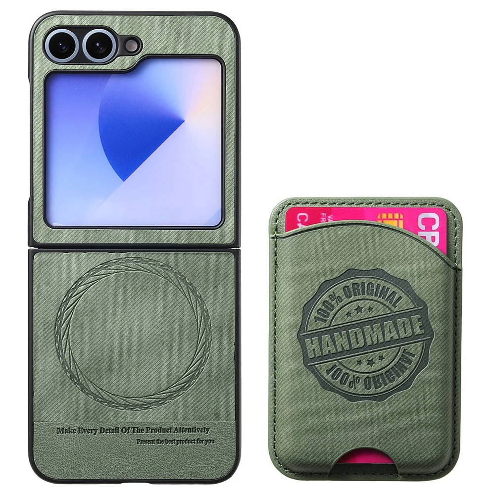 For Samsung Galaxy Z Flip7 FE 5G / Z Flip6 5G Case with Card Bag Compatible with MagSafe Denim Texture Leather Back Cover - Green - Image 5