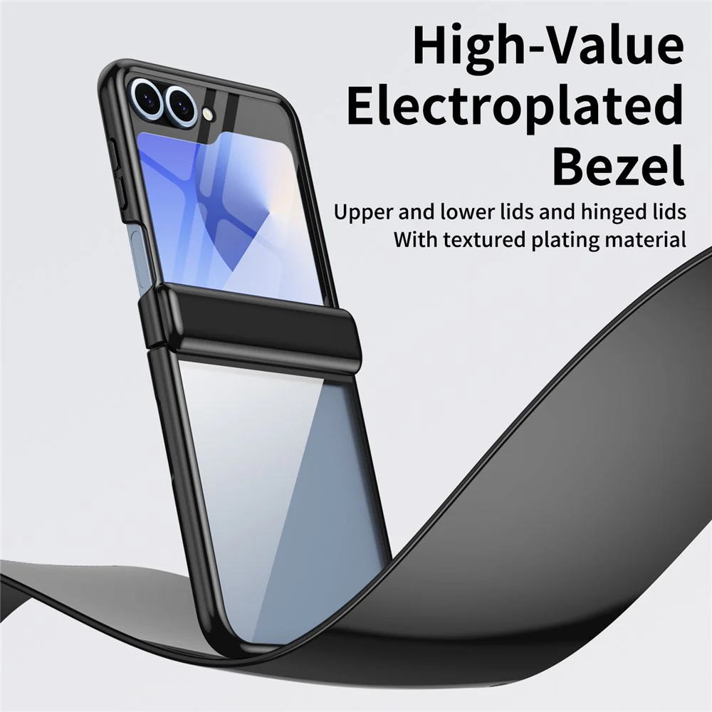 For Samsung Galaxy Z Flip7 FE 5G / Z Flip6 5G Case with Rear Screen Film Hinge Protection Electroplating Clear PC Phone Cover - Black - Image 4