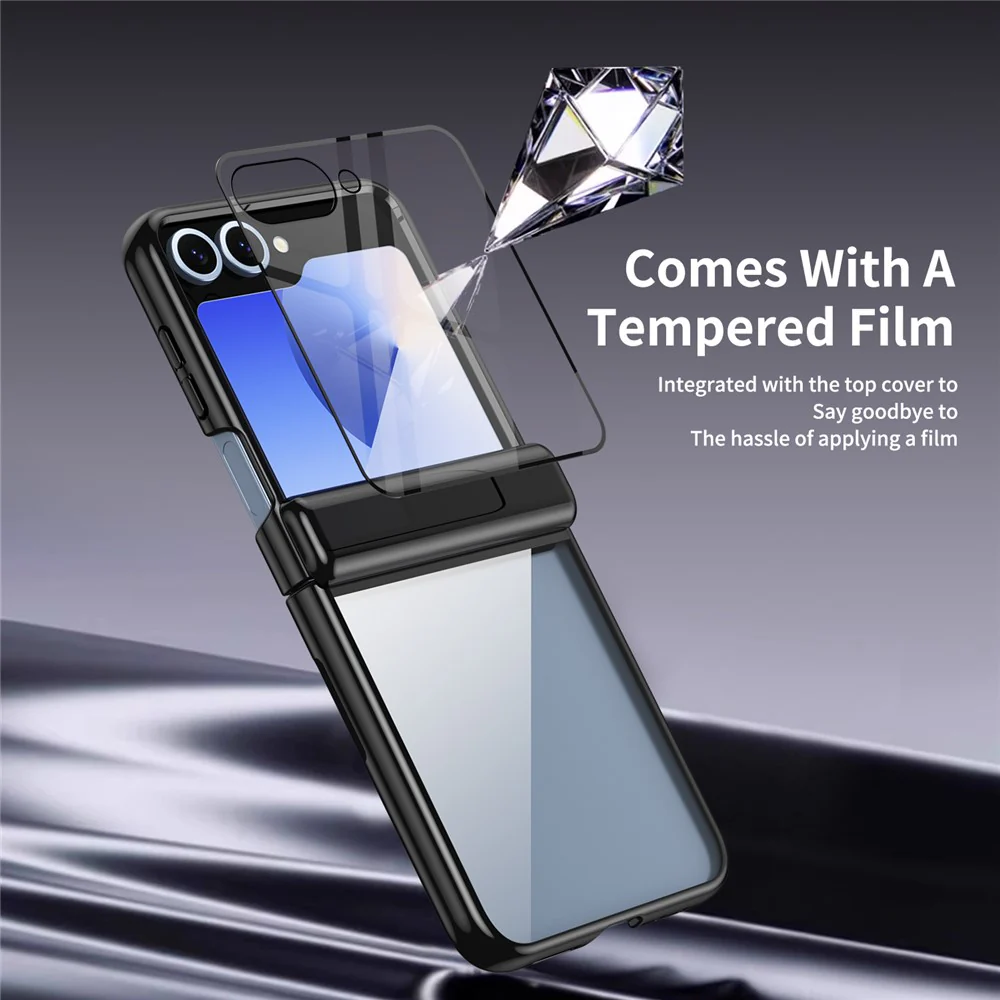 For Samsung Galaxy Z Flip7 FE 5G / Z Flip6 5G Case with Rear Screen Film Hinge Protection Electroplating Clear PC Phone Cover - Black - Image 5