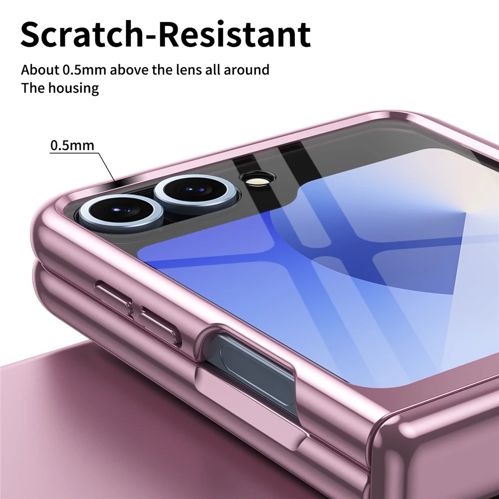 For Samsung Galaxy Z Flip7 FE 5G / Z Flip6 5G Case with Rear Screen Film Hinge Protection Electroplating Clear PC Phone Cover - Pink - Image 6