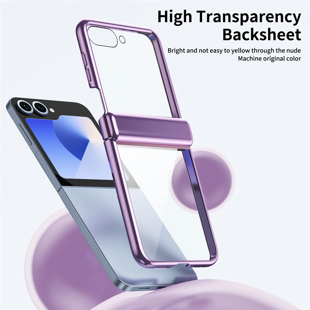For Samsung Galaxy Z Flip7 FE 5G / Z Flip6 5G Case with Rear Screen Film Hinge Protection Electroplating Clear PC Phone Cover - Purple - Image 2