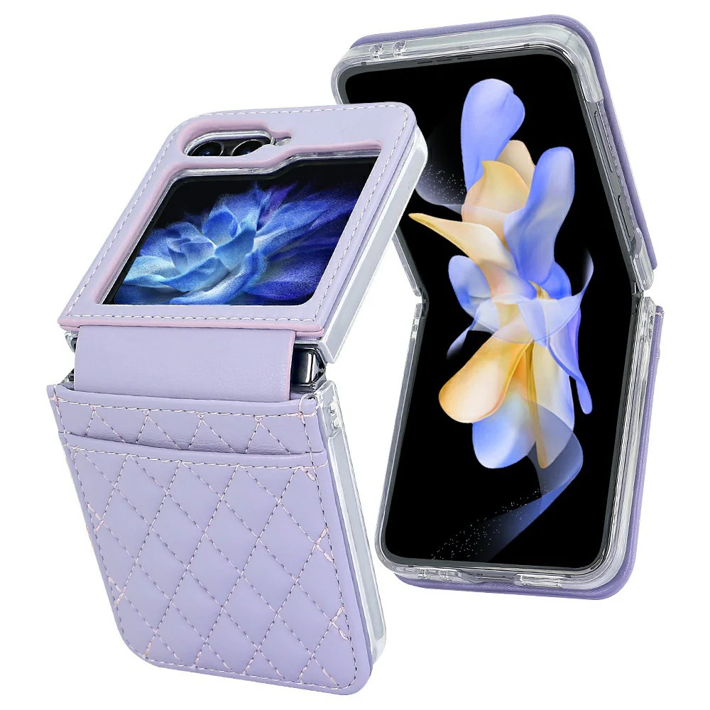 For Samsung Galaxy Z Flip7 FE 5G / Z Flip6 5G Case with Strap Card Slot PU+PC Phone Back Cover - Purple - Image 2