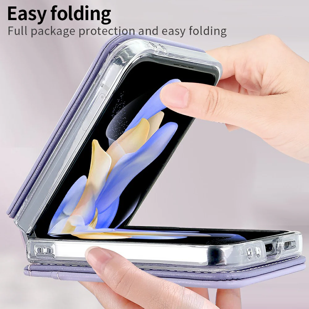 For Samsung Galaxy Z Flip7 FE 5G / Z Flip6 5G Case with Strap Card Slot PU+PC Phone Back Cover - Purple - Image 6