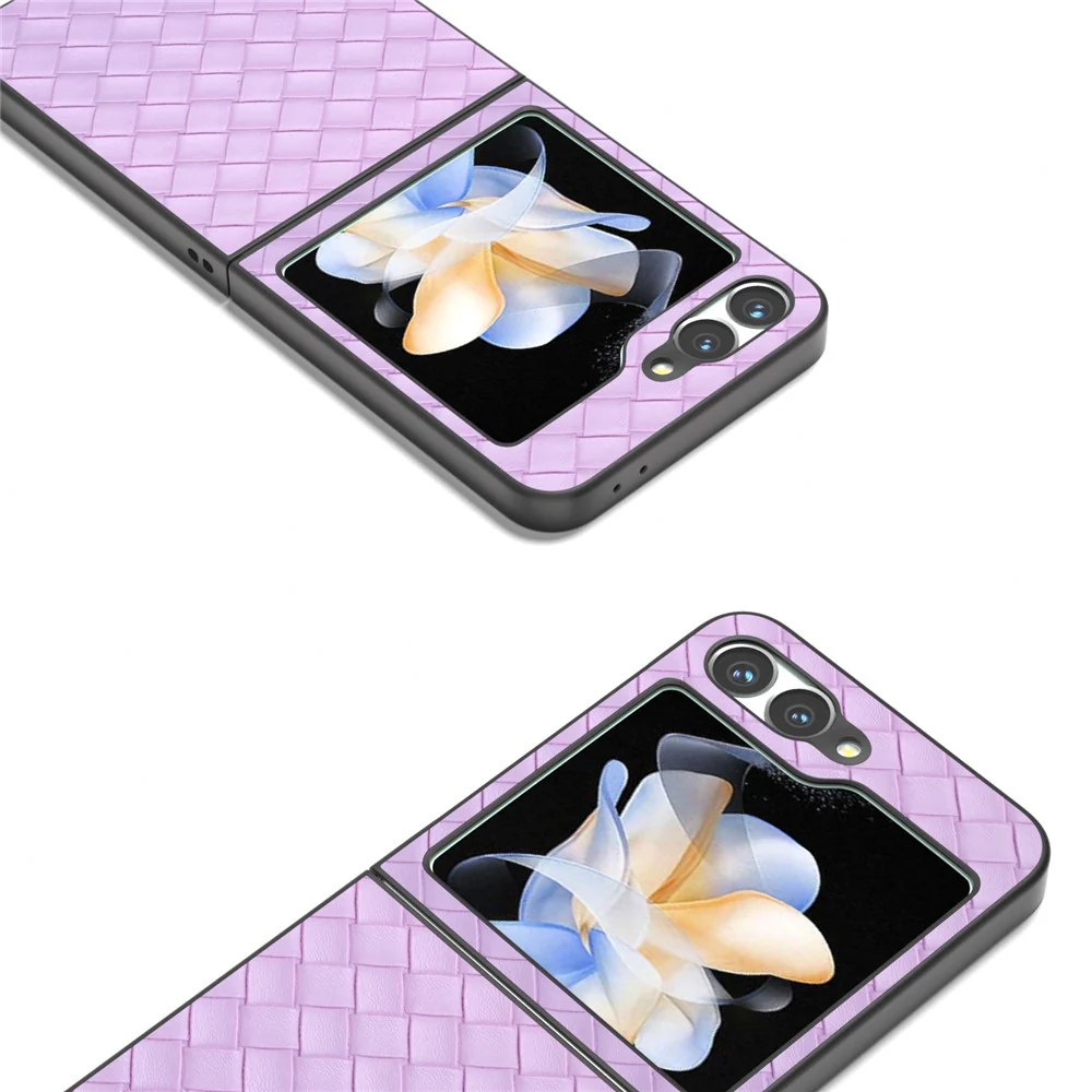 For Samsung Galaxy Z Flip7 FE 5G / Z Flip6 5G Case Woven Texture Leather+PC Protective Phone Cover - Purple - Image 4