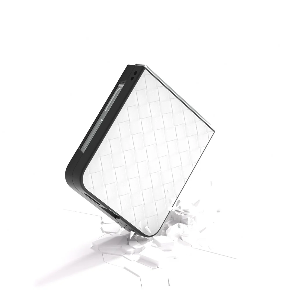 For Samsung Galaxy Z Flip7 FE 5G / Z Flip6 5G Case Woven Texture Leather+PC Protective Phone Cover - White - Image 3