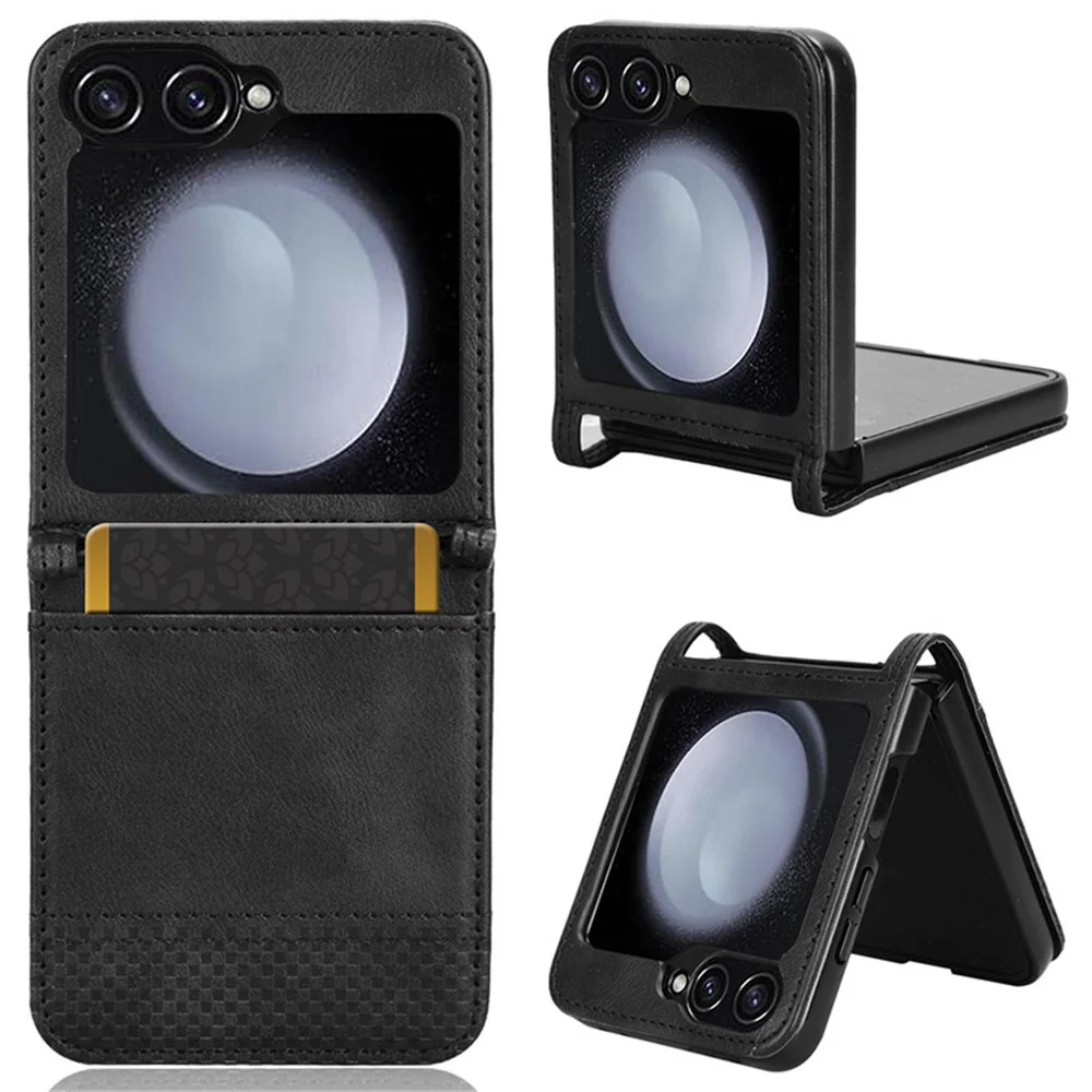 For Samsung Galaxy Z Flip7 FE 5G / Z Flip6 5G Cover Retro Texture One-Piece Design PU Leather+PC Phone Case Shell with Card Slot - Black