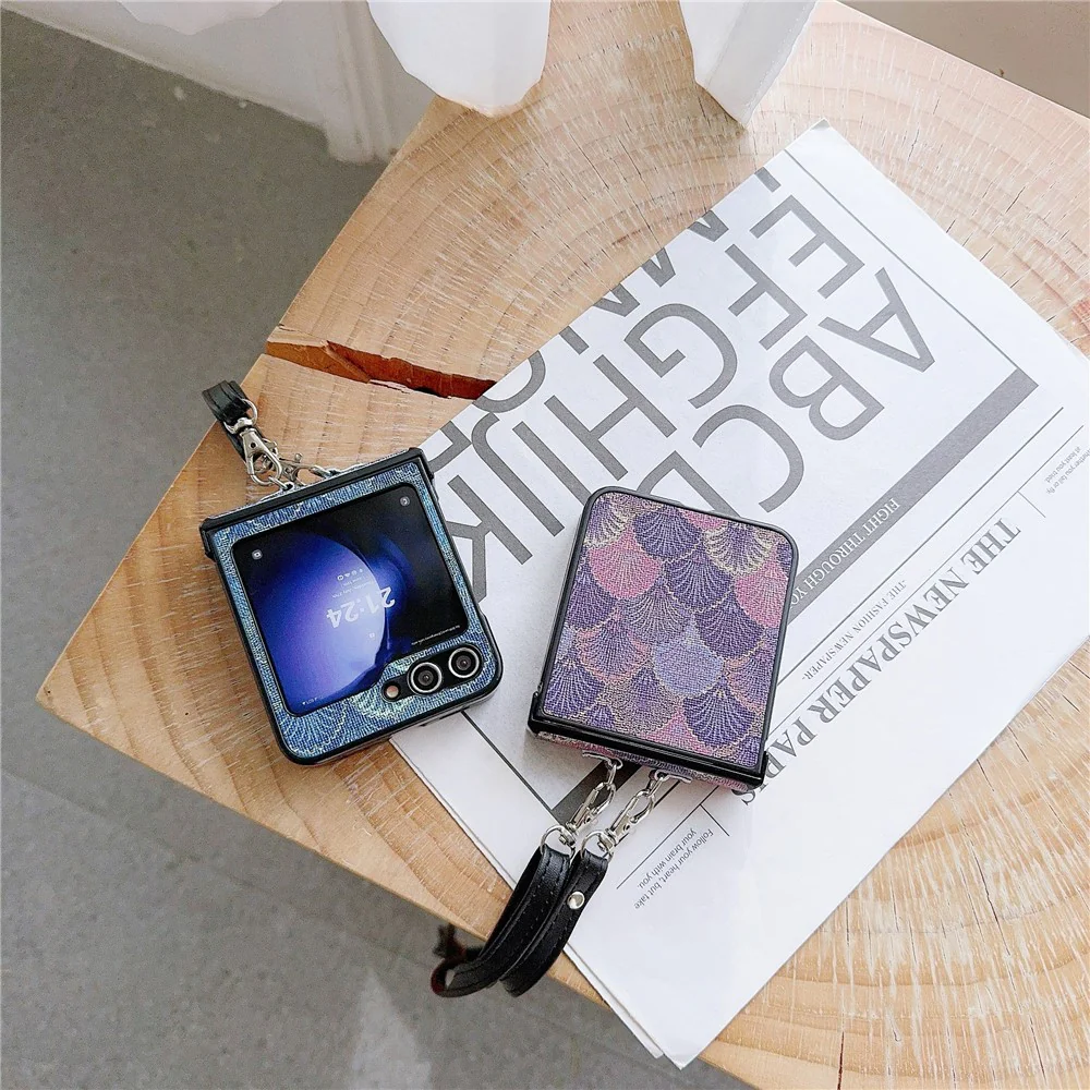For Samsung Galaxy Z Flip7 FE 5G / Z Flip6 5G Ethnic PU Leather Coated PC Phone Cover with Crossbody Strap - Purple - Image 4