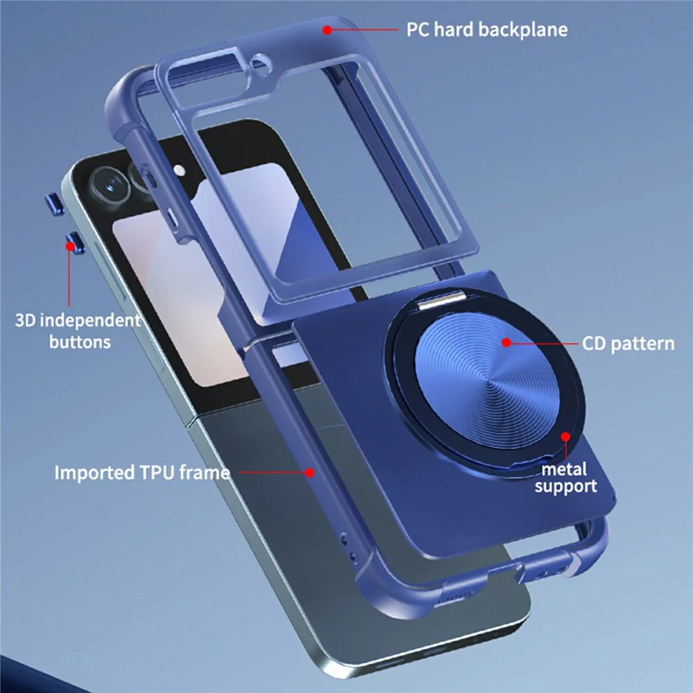 For Samsung Galaxy Z Flip7 FE 5G / Z Flip6 5G / Flip5 5G Magnetic Case CD Vein Kickstand Shockproof TPU + PC Phone Cover - Blue - Image 3
