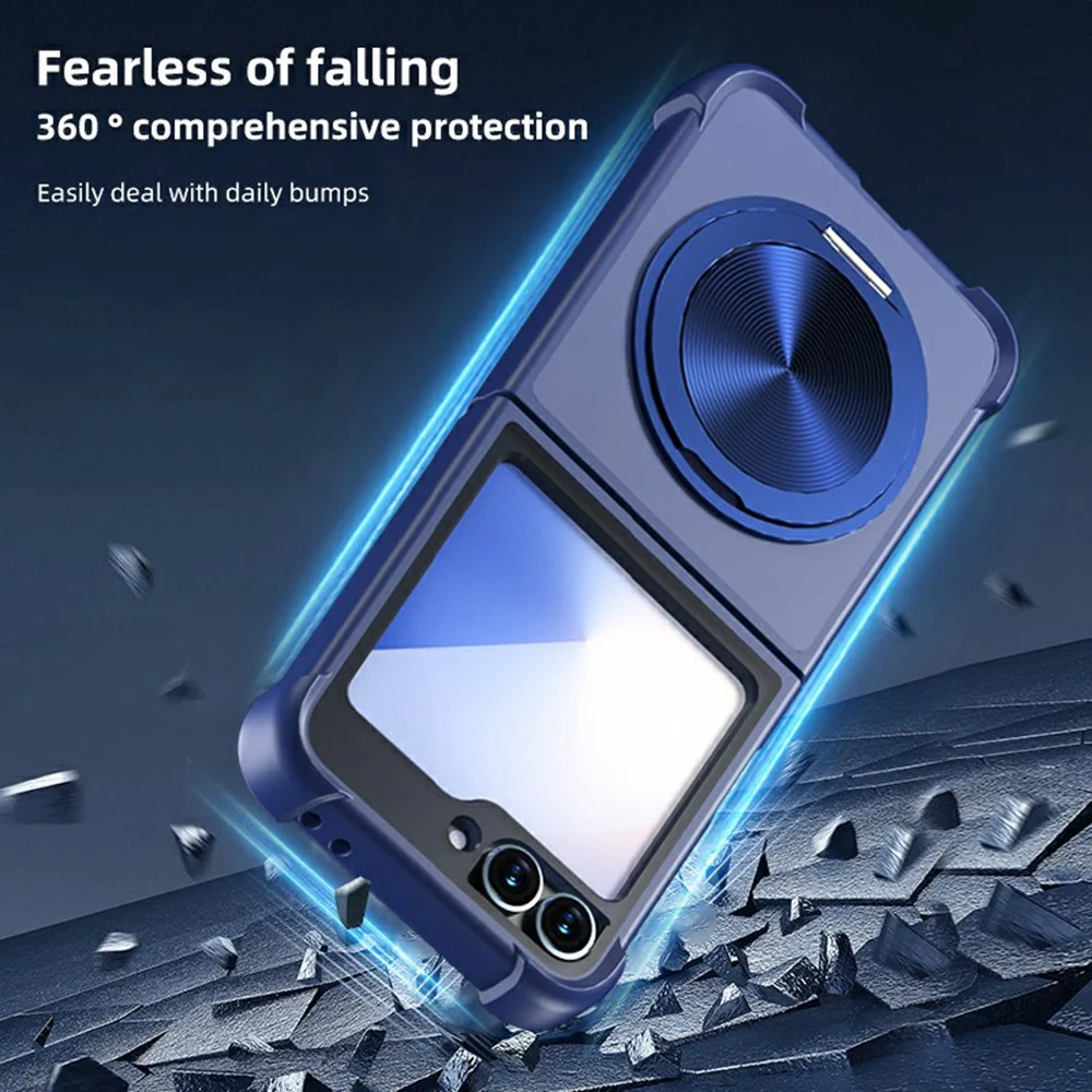 For Samsung Galaxy Z Flip7 FE 5G / Z Flip6 5G / Flip5 5G Magnetic Case CD Vein Kickstand Shockproof TPU + PC Phone Cover - Blue - Image 6