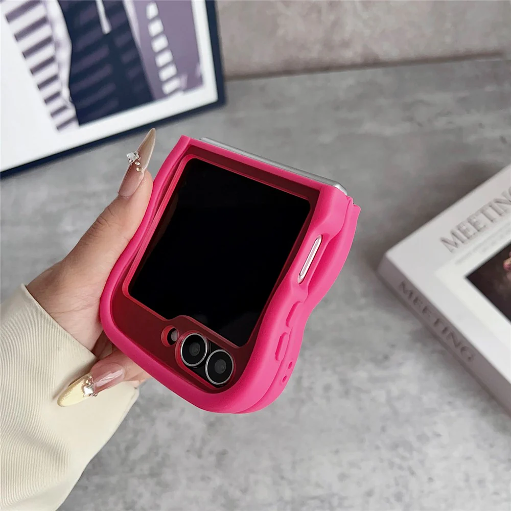For Samsung Galaxy Z Flip7 FE 5G / Z Flip6 5G / Flip5 5G Magnetic Case Kickstand Skin-Touch Wave Edge TPU + PC Phone Cover - Pink - Image 6
