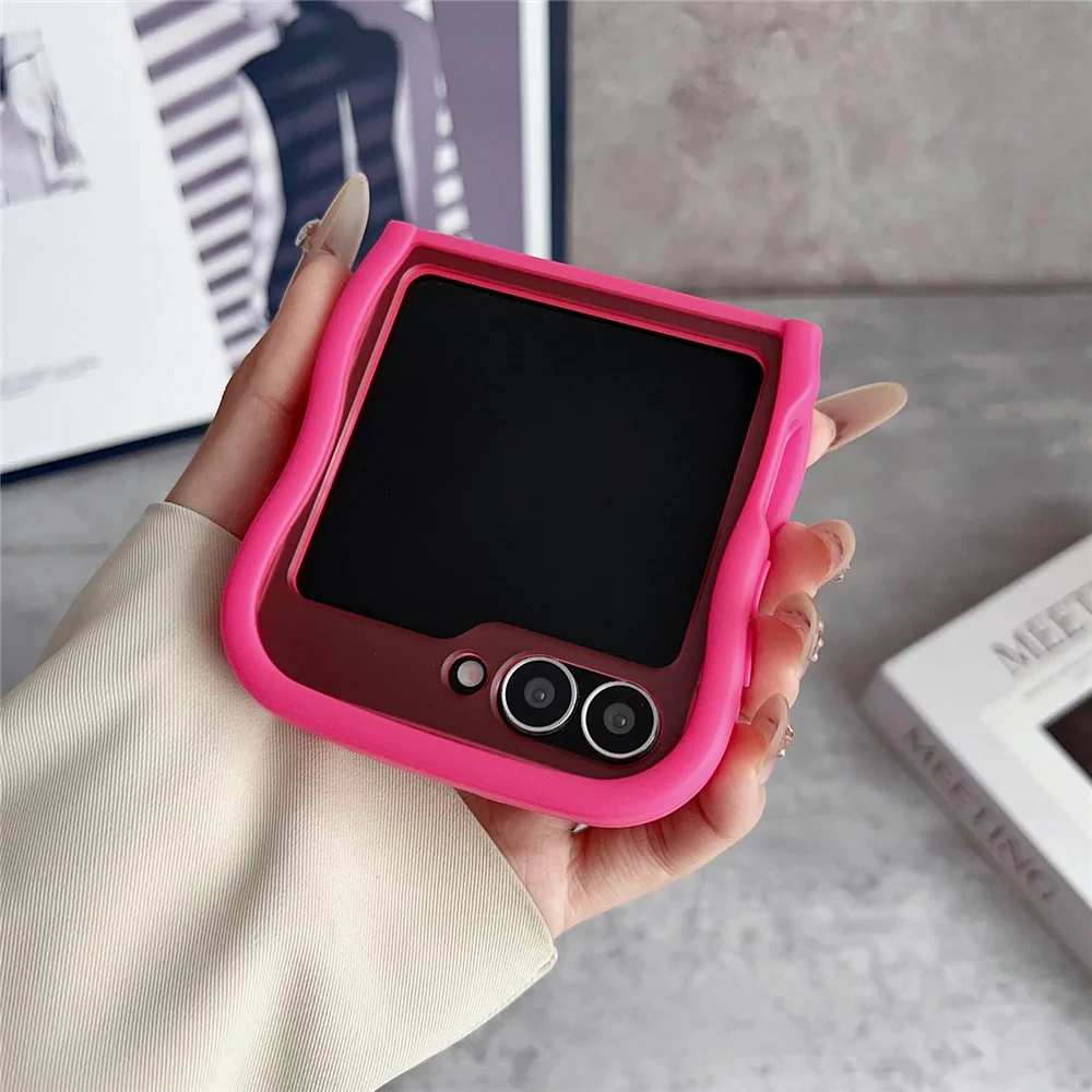 For Samsung Galaxy Z Flip7 FE 5G / Z Flip6 5G / Flip5 5G Magnetic Case Kickstand Skin-Touch Wave Edge TPU + PC Phone Cover - Rose - Image 2