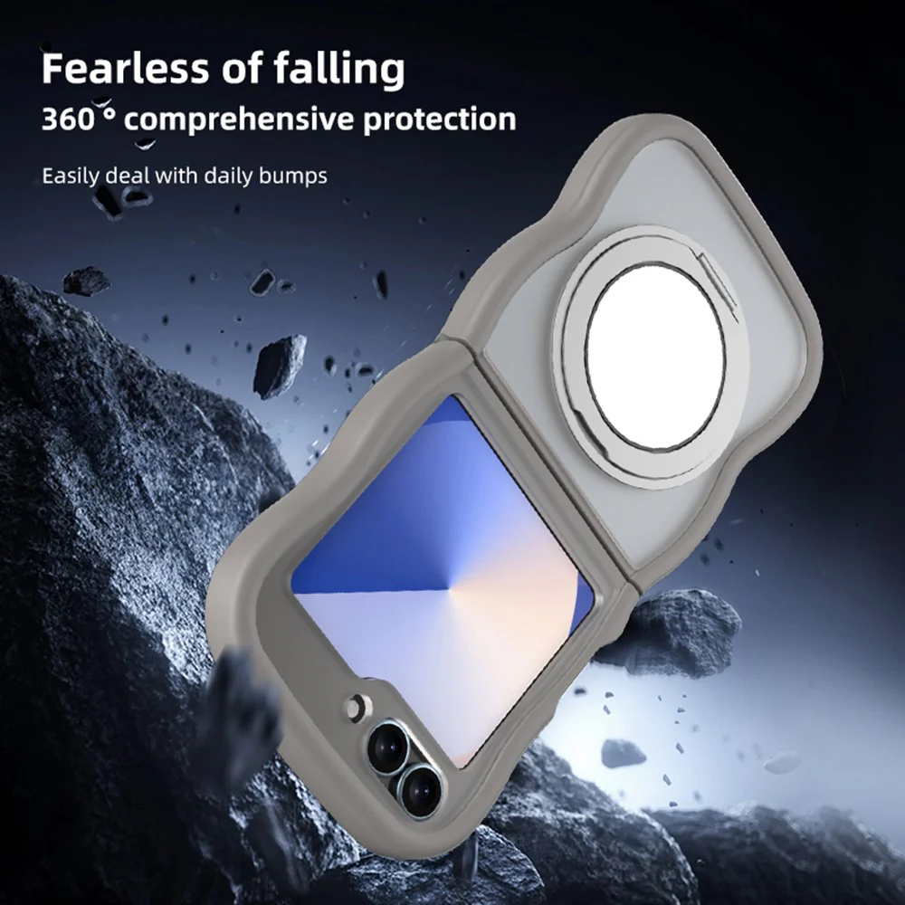 For Samsung Galaxy Z Flip7 FE 5G / Z Flip6 5G / Flip5 5G Magnetic Case Mirror Rotating Kickstand Wave Edge TPU + PC Phone Cover - Black - Image 4