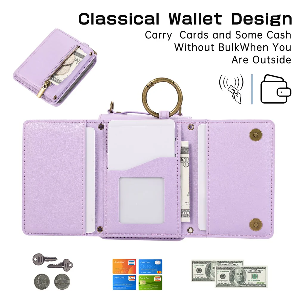 For Samsung Galaxy Z Flip7 FE 5G / Z Flip6 5G Leather Back Cover Zipper Wallet Kickstand Phone Case with Shoulder Strap - Purple - Image 7