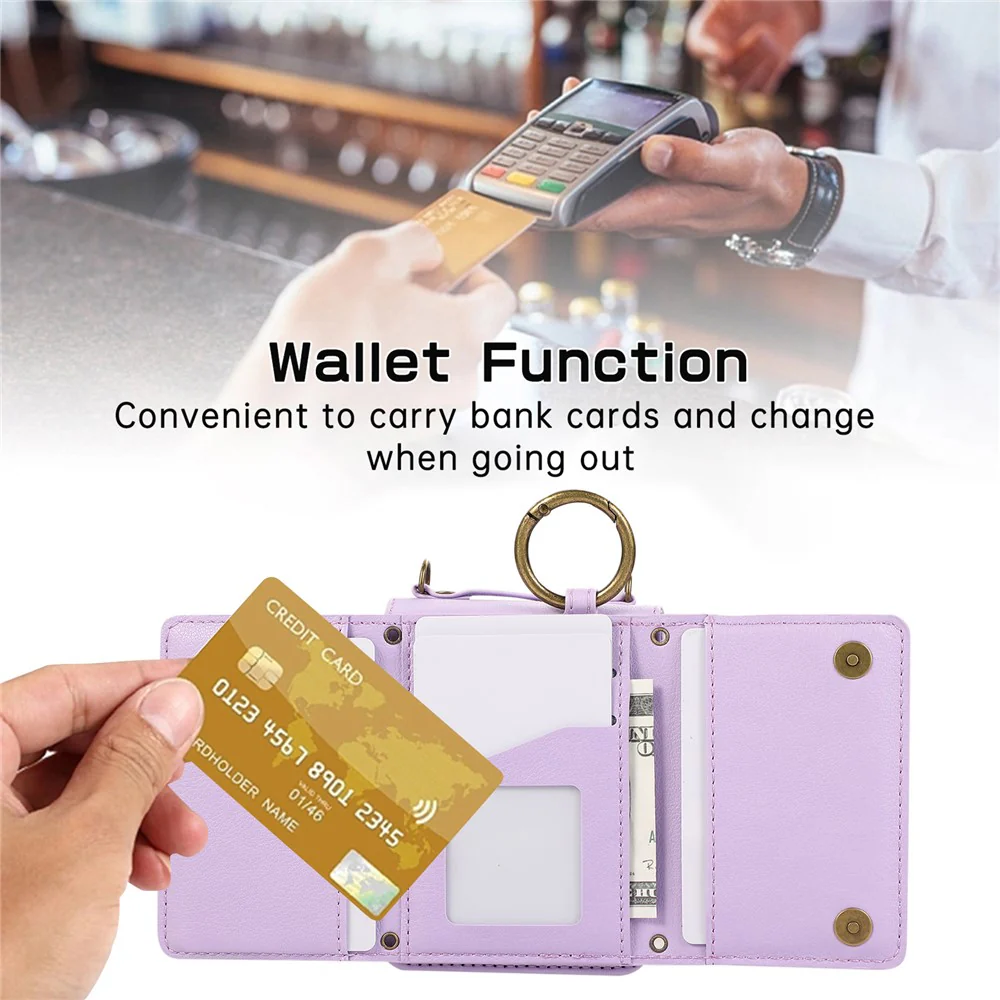 For Samsung Galaxy Z Flip7 FE 5G / Z Flip6 5G Leather Back Cover Zipper Wallet Kickstand Phone Case with Shoulder Strap - Purple - Image 8