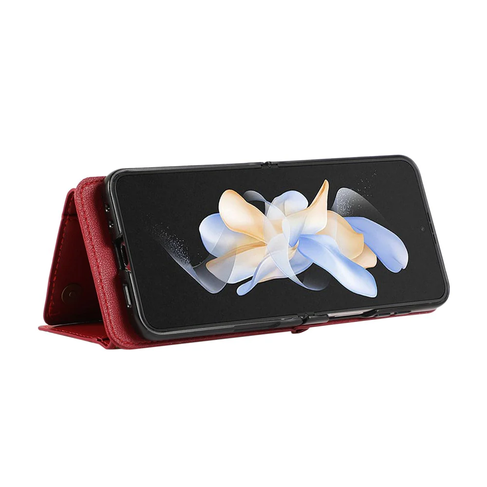 For Samsung Galaxy Z Flip7 FE 5G / Z Flip6 5G Leather Back Cover Zipper Wallet Kickstand Phone Case with Shoulder Strap - Red - Image 2