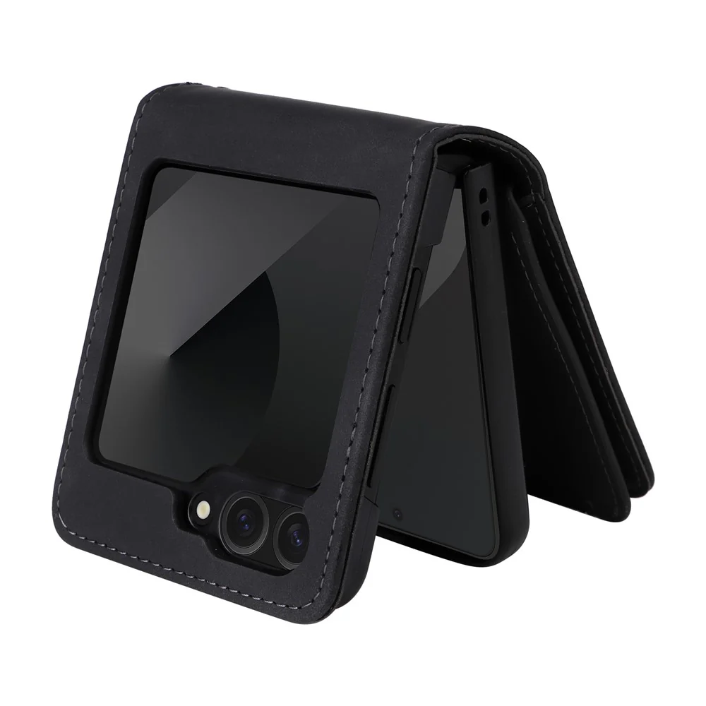 For Samsung Galaxy Z Flip7 FE 5G / Z Flip6 5G Leather Case Zipper Wallet Phone Cover with Shoulder Strap - Black - Image 3