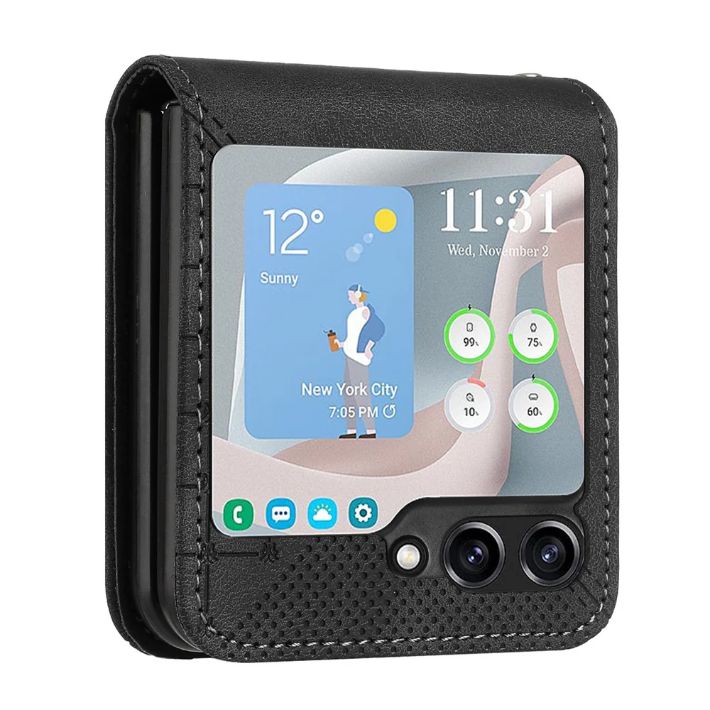 For Samsung Galaxy Z Flip7 FE 5G / Z Flip6 5G Leather Wallet Case Butterfly Flower Imprinted Phone Cover with Strap - Black - Image 3