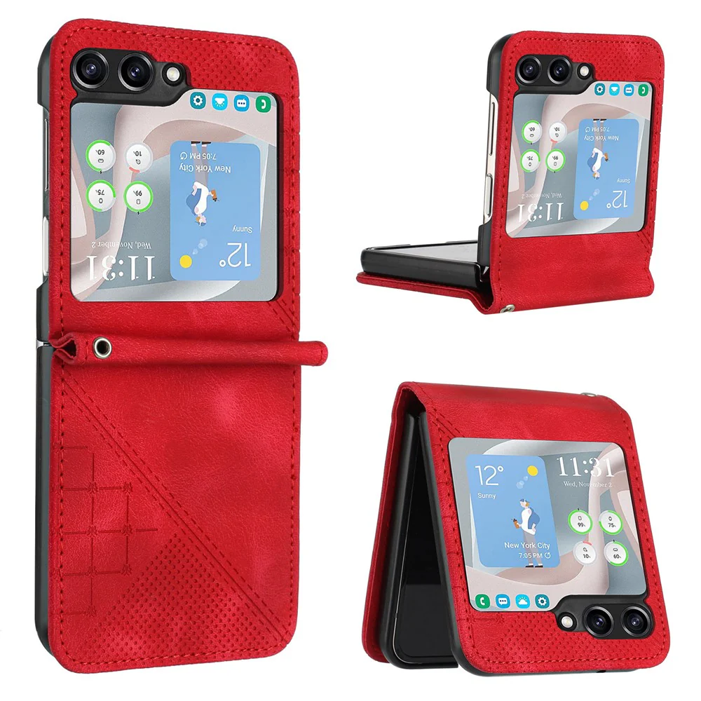 For Samsung Galaxy Z Flip7 FE 5G / Z Flip6 5G Leather Wallet Case Butterfly Flower Imprinted Phone Cover with Strap - Red
