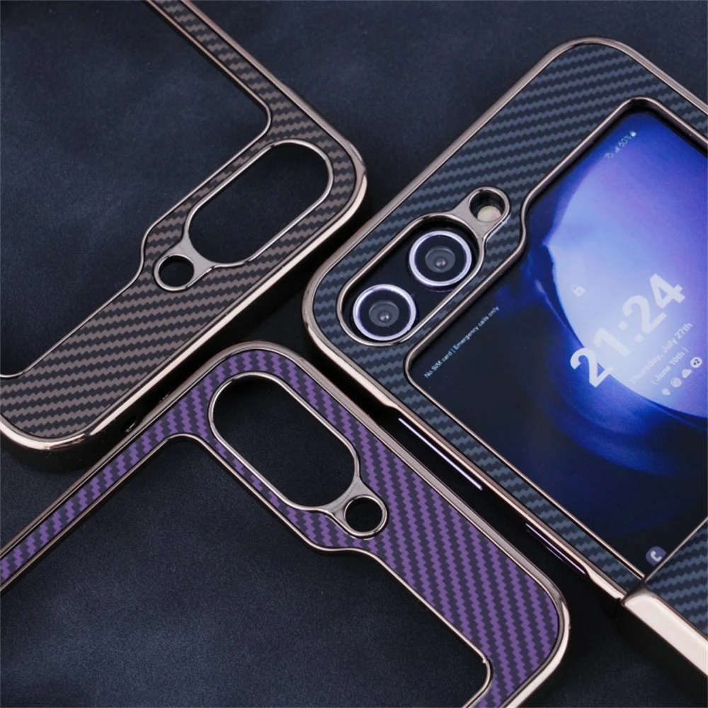 For Samsung Galaxy Z Flip7 FE 5G / Z Flip6 5G Magnetic Case Hinge Protection Carbon Fiber Texture Leather+PC Phone Cover - Dark Purple - Image 7