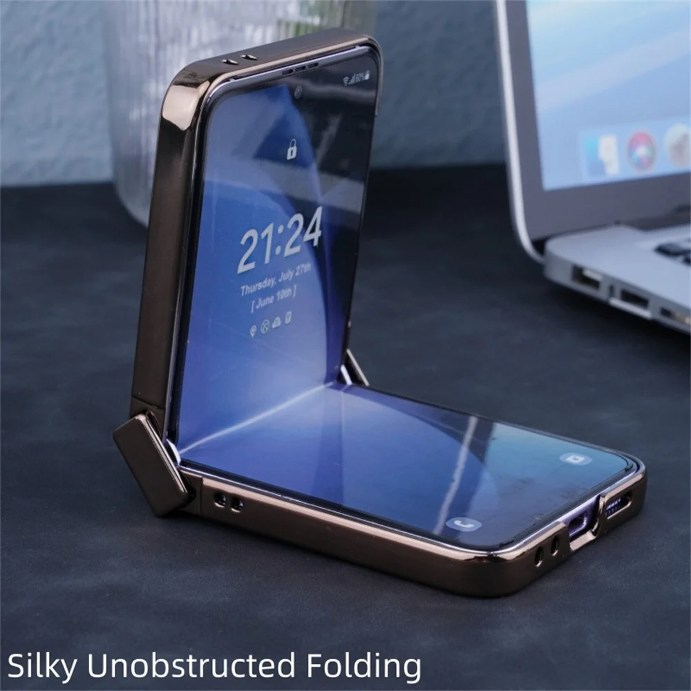 For Samsung Galaxy Z Flip7 FE 5G / Z Flip6 5G Magnetic Case Hinge Protection Carbon Fiber Texture Leather+PC Phone Cover - Navy Blue - Image 4