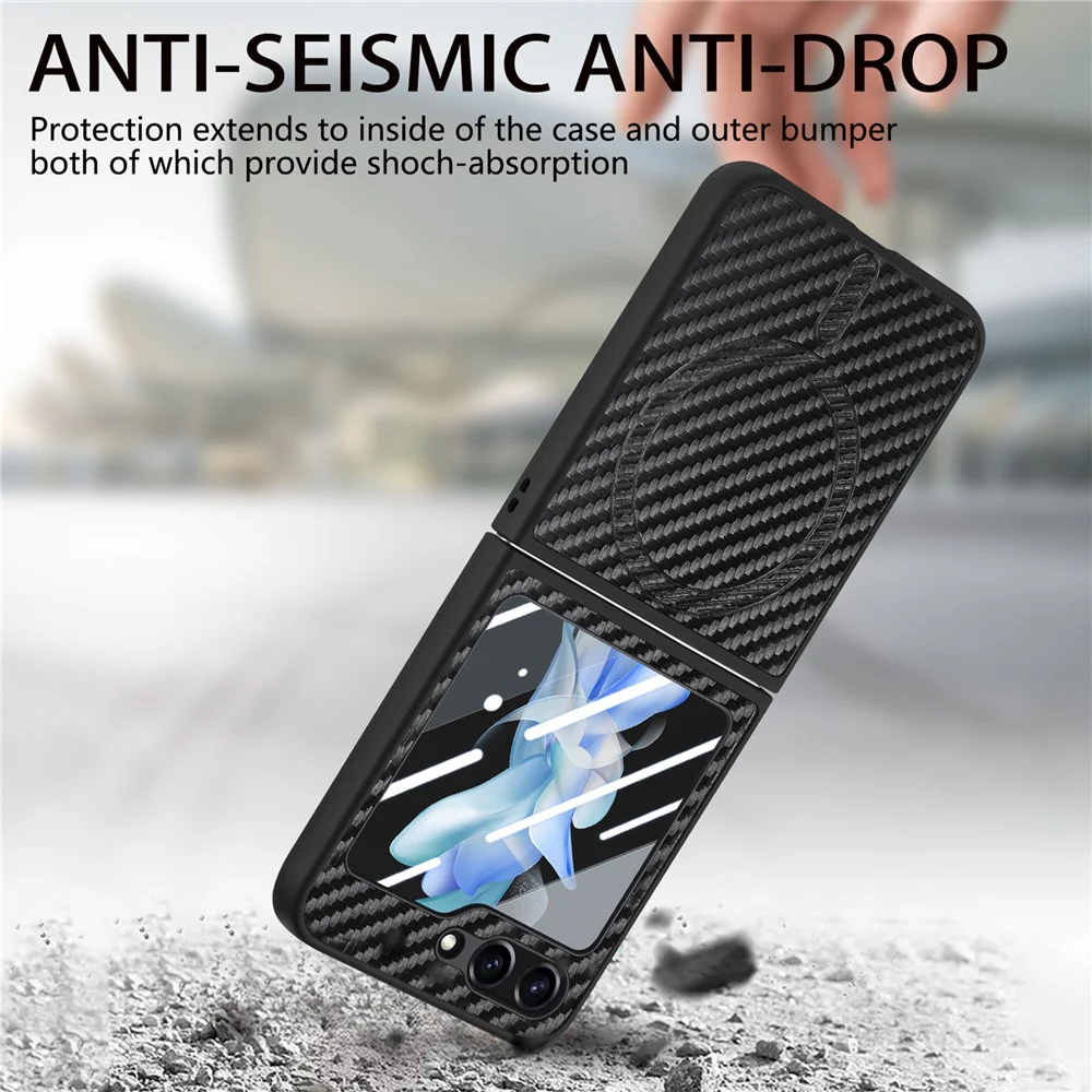 For Samsung Galaxy Z Flip7 FE 5G / Z Flip6 5G Magnetic Case Leather+PC Folding Phone Cover with Rear Screen Film - Black - Image 5