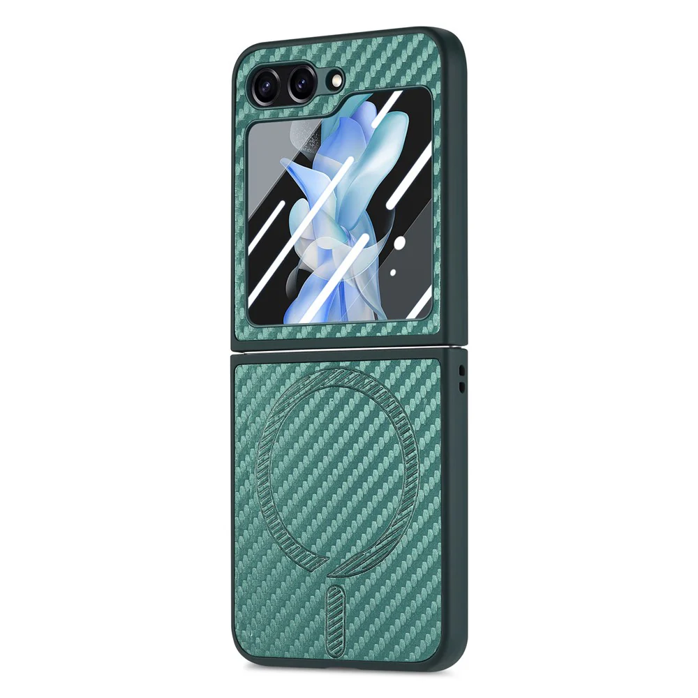 For Samsung Galaxy Z Flip7 FE 5G / Z Flip6 5G Magnetic Case Leather+PC Folding Phone Cover with Rear Screen Film - Green - Image 2